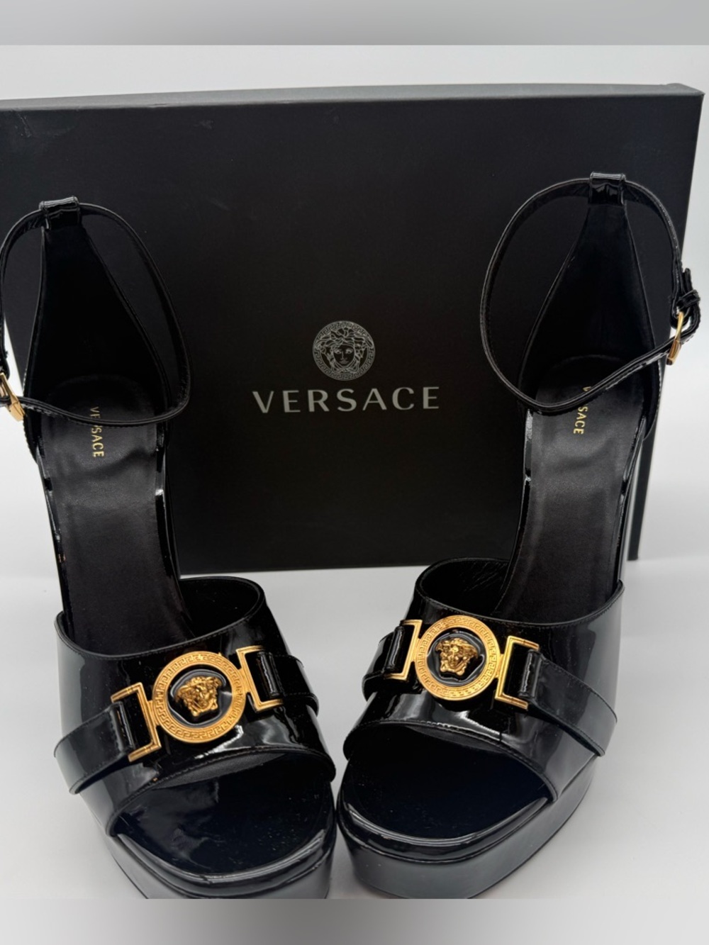 Versace Tribute “Gianni" Patent Leather Platform Sandals size EU 40